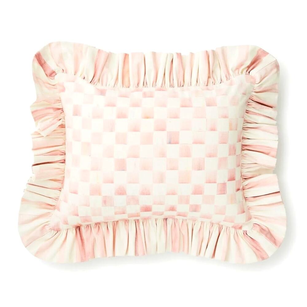 NEW MacKenzie-Childs Rosy Check Ruffle Lumbar Throw Pillow 14x18x6 - Picture 1 of 9